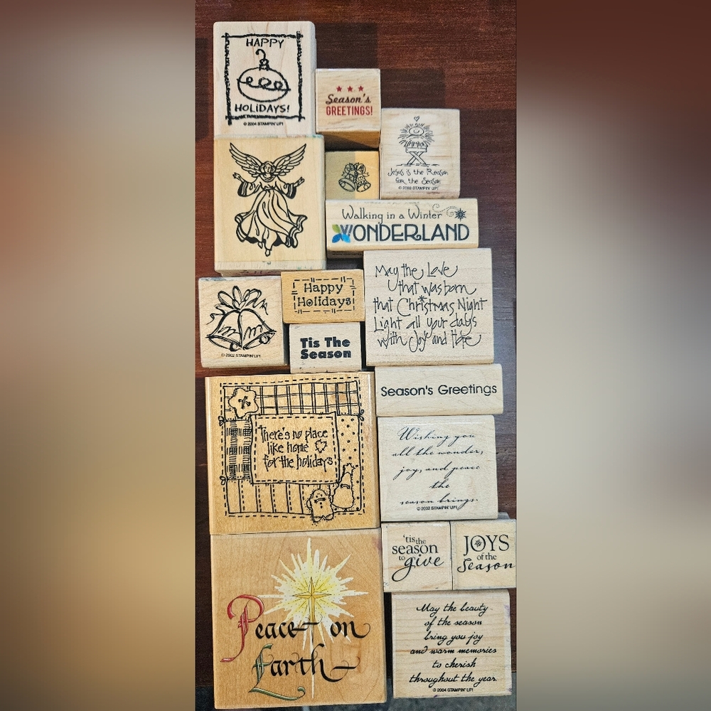 Lot of 48 Assorted Wooden Rubber Stamps Of Different Sizes And Variety